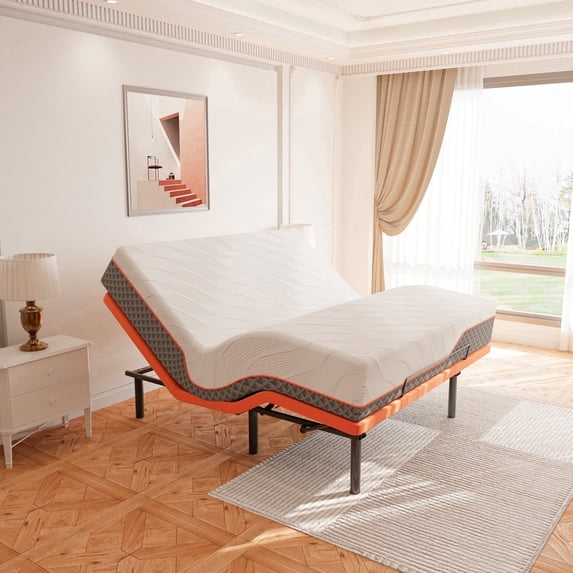 ESHINE Adjustable Bed Frame King + Memory Foam Hybrid 12 inch Mattress, with Mattress, Wireless Remote&Bluetooth App Control, 5 Minutes Installation, Head and Foot Incline