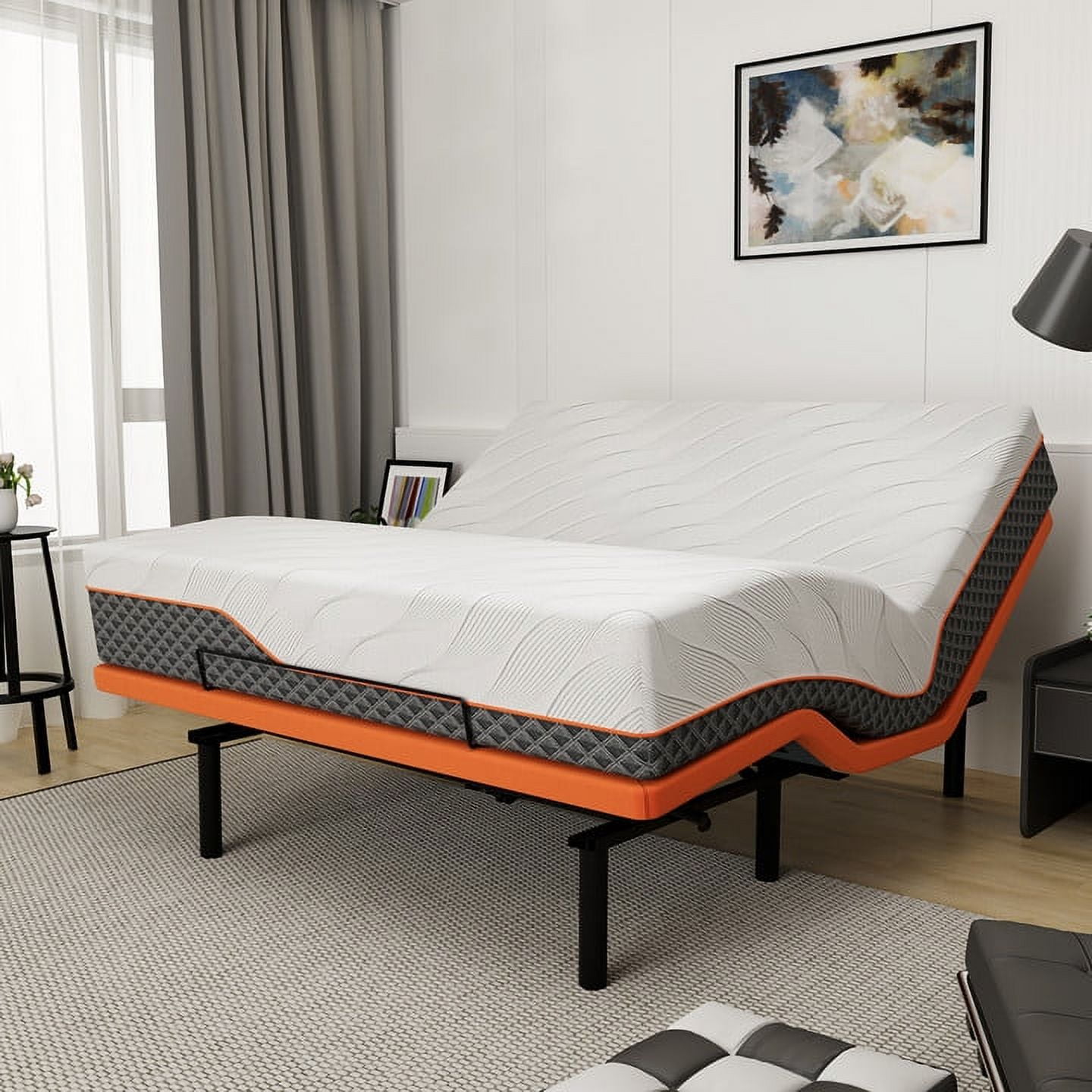 ESHINE King Size Adjustable Bed Frame & 14'' Hybrid Mattress Set with