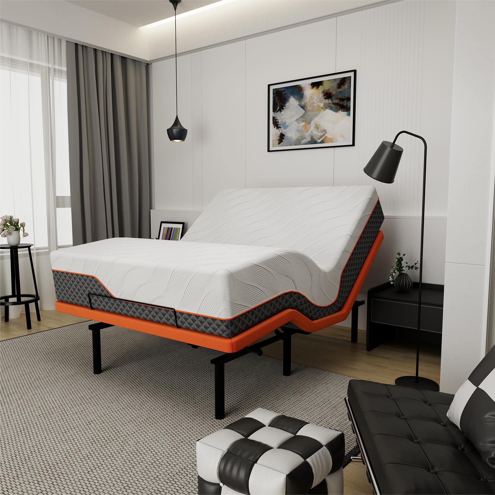 Queen Adjustable Bed with 14" Hybrid Mattress and Metal Frame