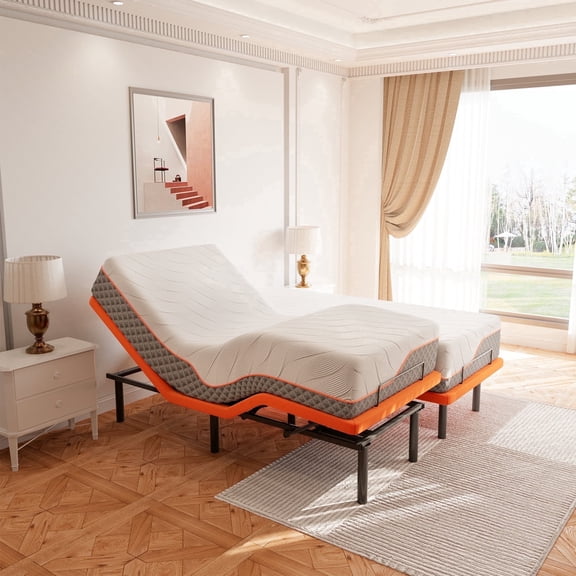 ESHINE Adjustable Bed Frame Split King + Memory Foam Hybrid 12" Mattress Stainless Steel, King