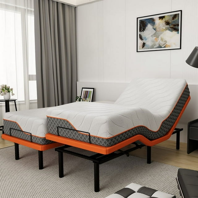 ESHINE Adjustable Bed Frame Split King + Memory Foam Hybrid 14 inch