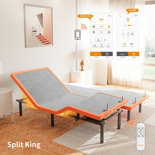 ESHINE Adjustable Bed Frame Split King, Wireless Remote&Bluetooth App
