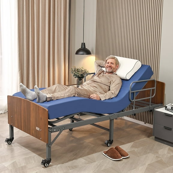 ESHINE Hospital Bed with 6" Waterproof Mattress - Wireless Remote, Headboard, 2.5" Wheels, Head & Foot Incline
