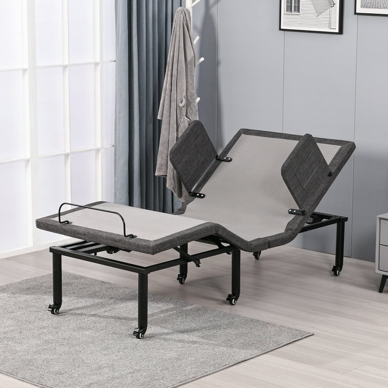 Eshine Classic Metal Frame Electric Adjustable Folding Bed with Bed Rail Gray