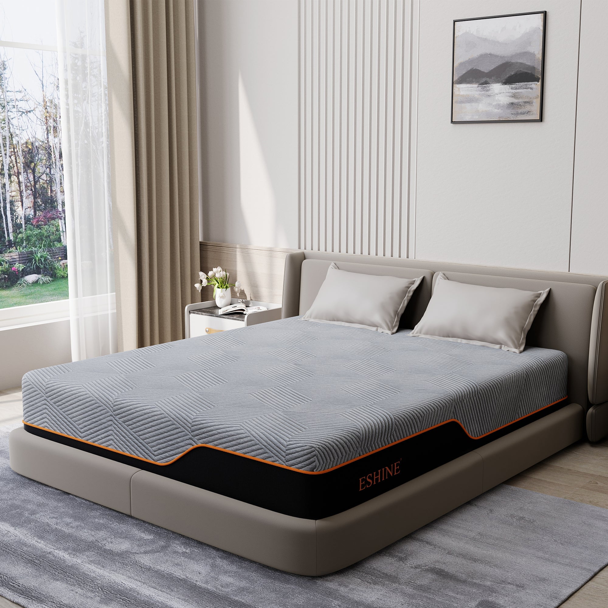 ESHINE King 14 inch Mattress, Green Tea Cooling Gel Memory Foam, Ergonomic Design for Pressure Relief, Medium Soft, Black