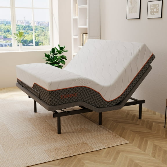 ESHINE King Adjustable Bed Frame - 14 inch Hybrid Memory Foam Mattress, with Massage, Wireless Remote, USB, Under Bed Night Light, Head and Foot Incline