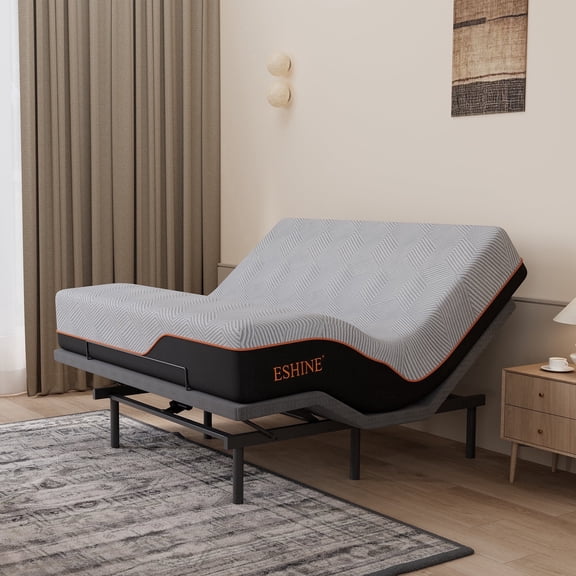 ESHINE King Adjustable Bed Frame-14 inch Memory Foam Mattress, with Massage, Wireless Remote, USB, Under Bed Light, Head and Foot Incline, Gray