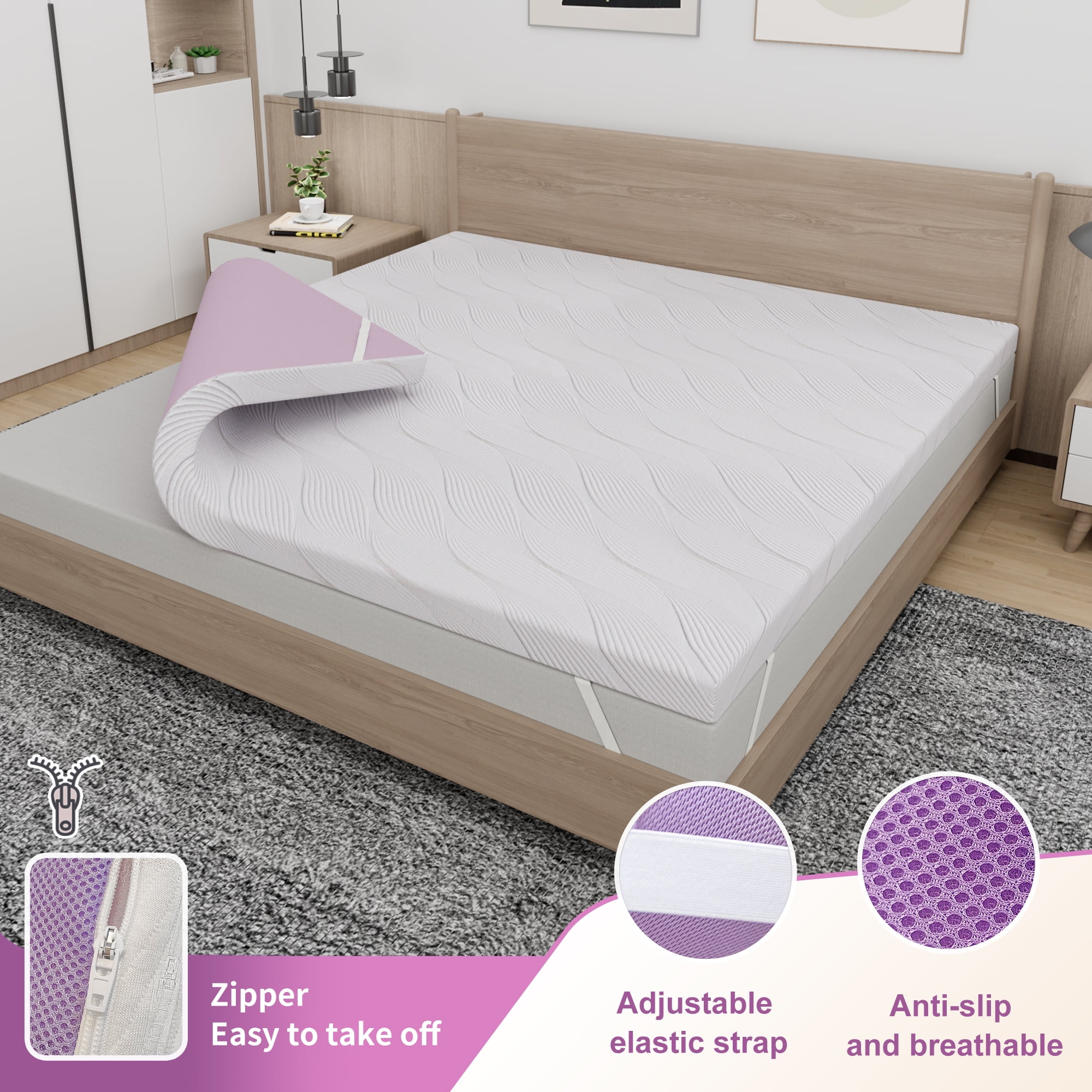 ESHINE Memory Foam Mattress Topper Queen Size with Soothing Lavender