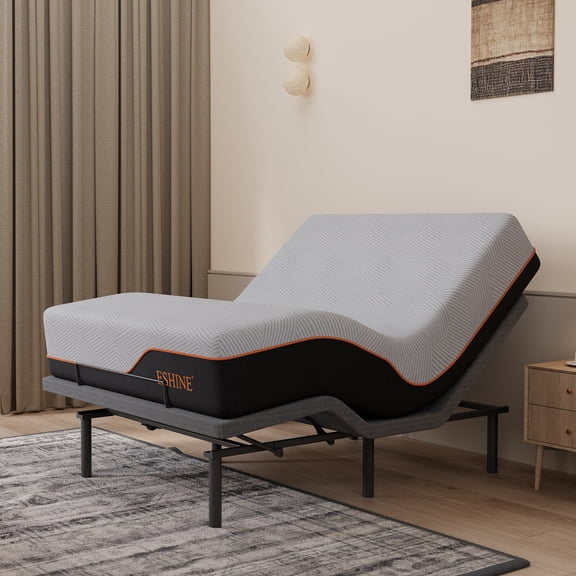 ESHINE Queen Adjustable Bed Frame-14 inch Memory Foam Mattress, with Massage, Wireless Remote, USB, Under Bed Light, Head and Foot Incline, Gray