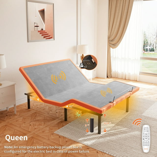 ESHINE Queen Adjustable Bed Frame, with Massage, Wireless Remote, USB