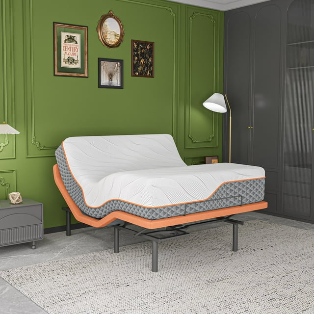 ESHINE Queen Adjustable Bed Frames Base + 12” Hybrid Mattress, with