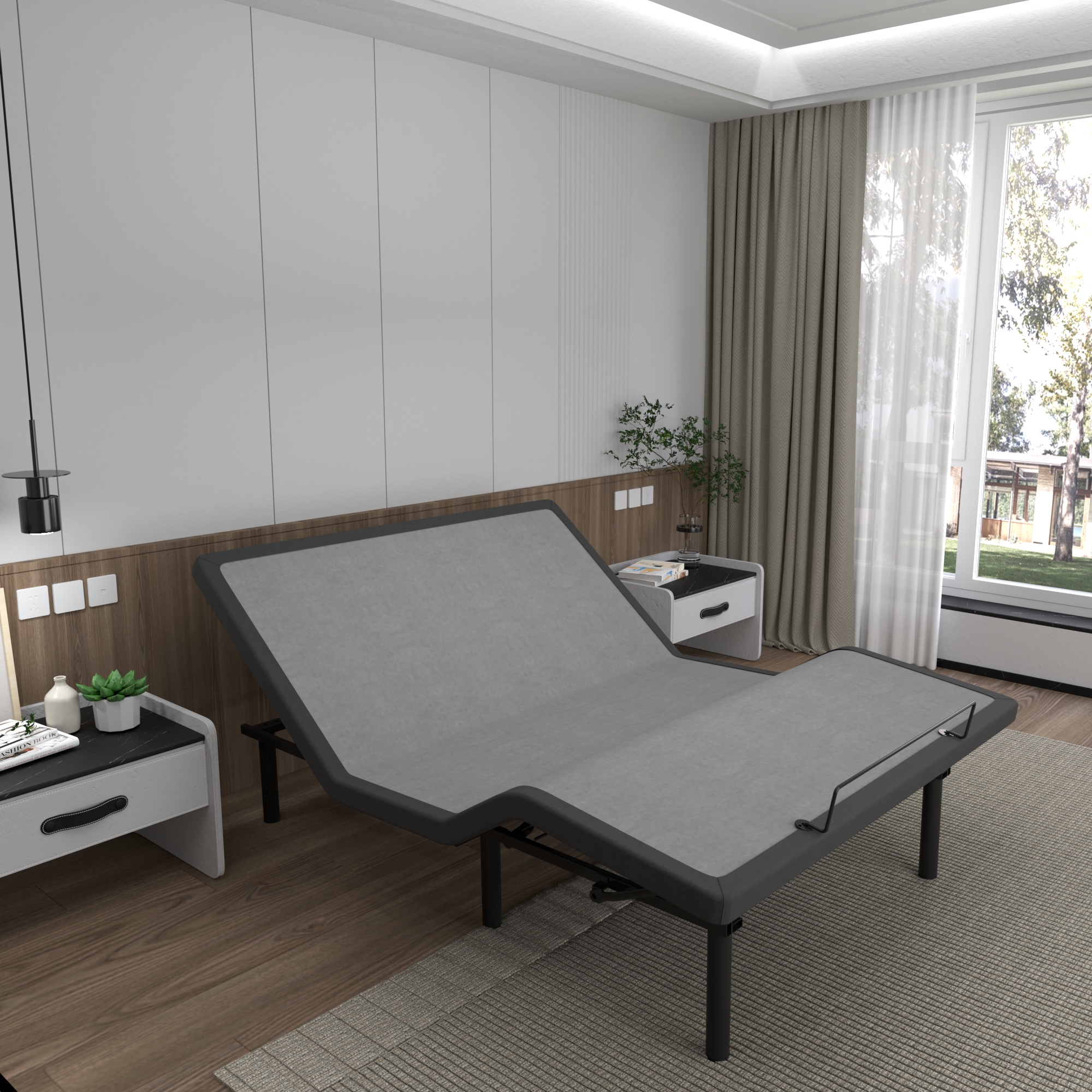 ESHINE Queen Split King Adjustable Bed Frame, with Massage, Wireless