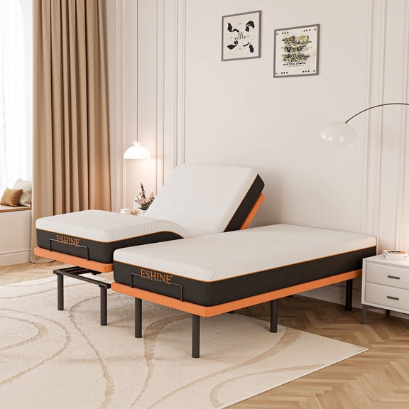 ESHINE Split King Adjustable Bed Frame + 10 Inch Gel Memory Foam Mattress Bluetooth APP Control, Wireless Remote, Zero Gravity, Anti Snore, Head and Foot Incline