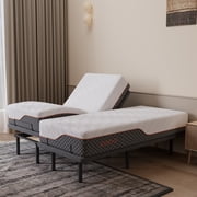 ESHINE Split King Adjustable Bed Frame - 12 inch Hybrid Memory Foam Mattress, with Massage, Wireless Remote, USB, Under Bed Night Light, Head and Foot Incline