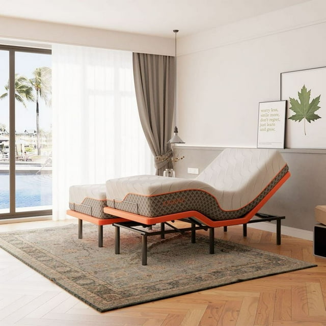 ESHINE Split King Adjustable Bed Frame 12 inch Hybrid Memory Foam