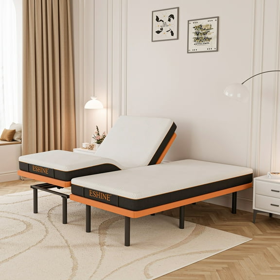 ESHINE Split King Adjustable Bed Frame   8 Inch Gel Memory Foam Mattress Bluetooth APP Control, Wireless Remote, Zero Gravity, Anti Snore, Head and Foot Incline