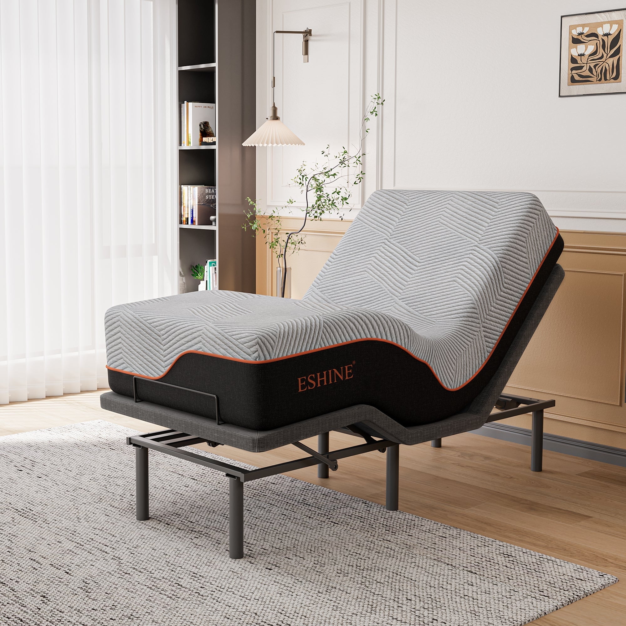 Twin XL Adjustable Bed Frame with 14-Inch Gray Memory Foam Mattress