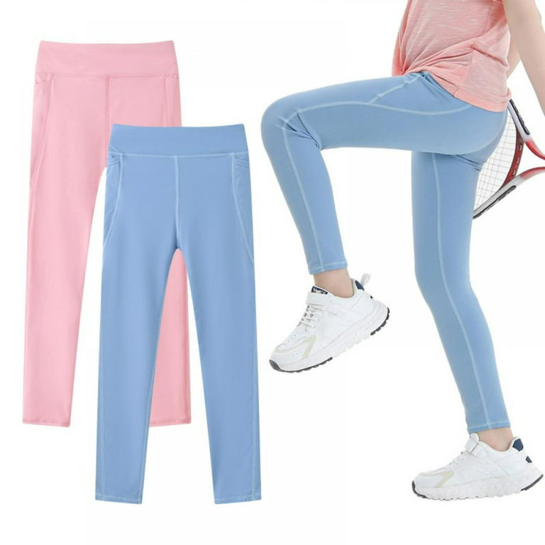 ESHOO 2-Pack Little Girls Casual Solid Leggings Tights With Pockets, 4-13T  Teenage Girl Athletic Legging Running Pants