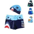 thumbnail image 1 of ESHOO 2Pcs Little Boys Swim Trunks With Swim Cap Set, Kids Toddler Bathing Suits Elastic Beach Boxers Swimwear 3-8 Years Old, 1 of 6