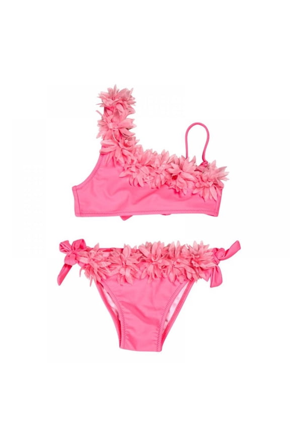 Toddler Girls 3D Flower Bikinis Swimsuits Little Girl Two-Piece Bathing Suit Swimwear 12M-9T