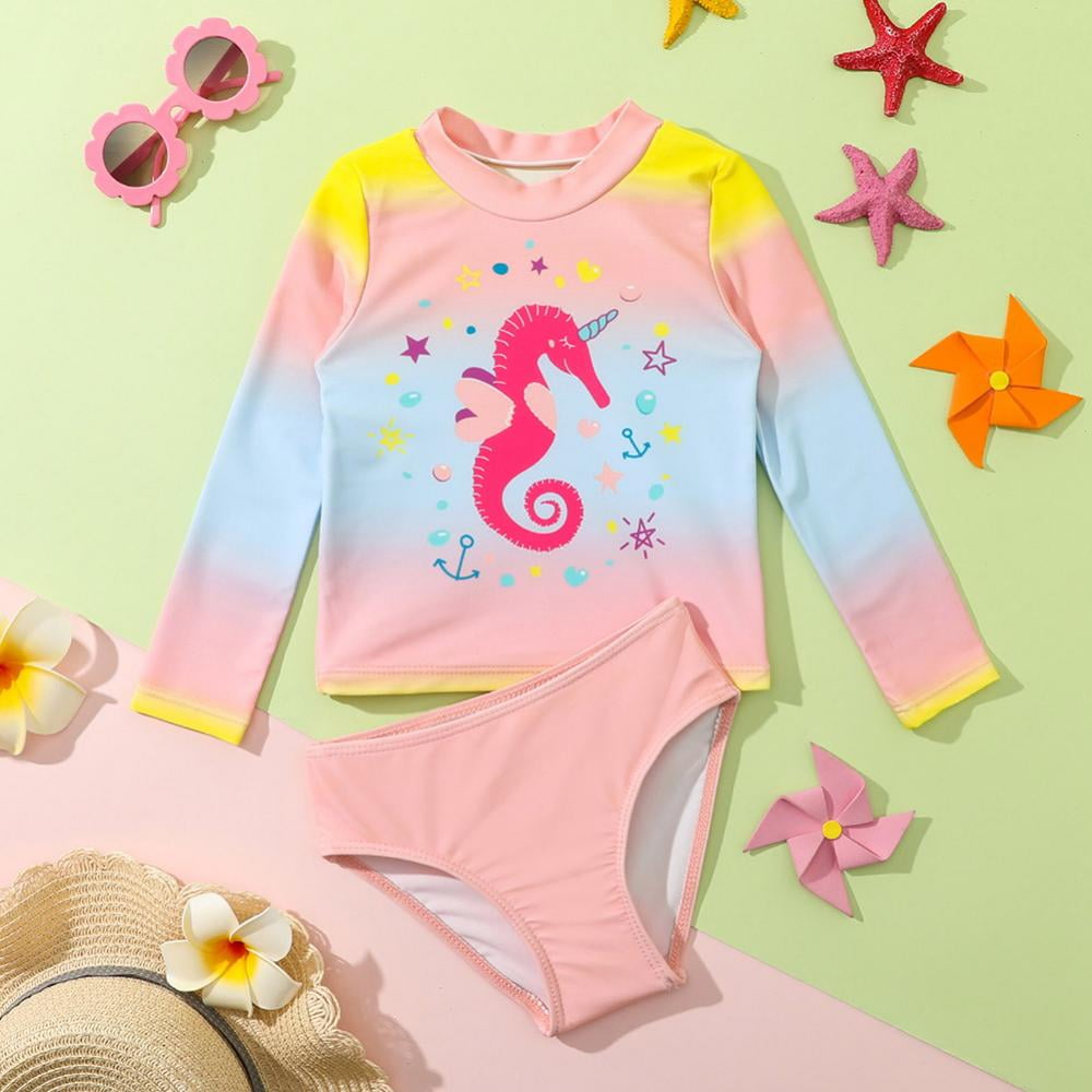 ESHOO Toddler Girls Rashguard Swimsuit Set Little Girls Long Sleeve