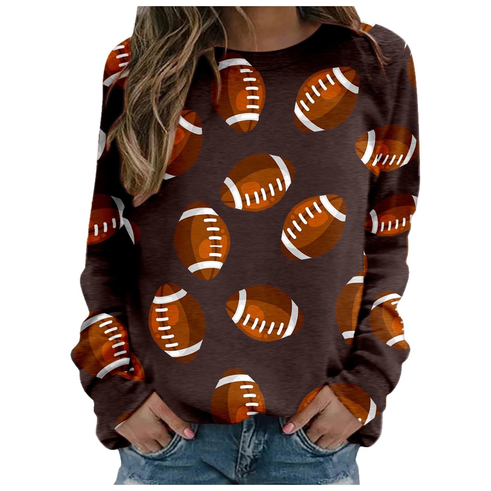 ESIGTZO Women's Casual Autumn Football Hoodless Fashion Printed