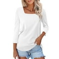 thumbnail image 1 of ESIGTZO Women's Casual Loose T-Shirt Solid Color Square Neck Three Quarter Sleeve Top T Shirt Pullover Blouse Tops, 1 of 5