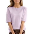 thumbnail image 1 of ESIGTZO Women's Round Neck Short Sleeved Loose T Shirt With A Knit Bottom Short Top Elegant Ladies Tee Shirt Flowy Tunic Blouses Ladies Tee Shirt, 1 of 5