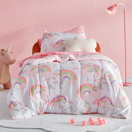 Sleep Zone Kids Twin Bedding Comforter Set - 5 Pieces Super Cute & Soft Bedding Sets & Collections with Comforter, Sheet, Pillowcase & Sham - Fade Resistant Easy Care (Pink Unicorn)