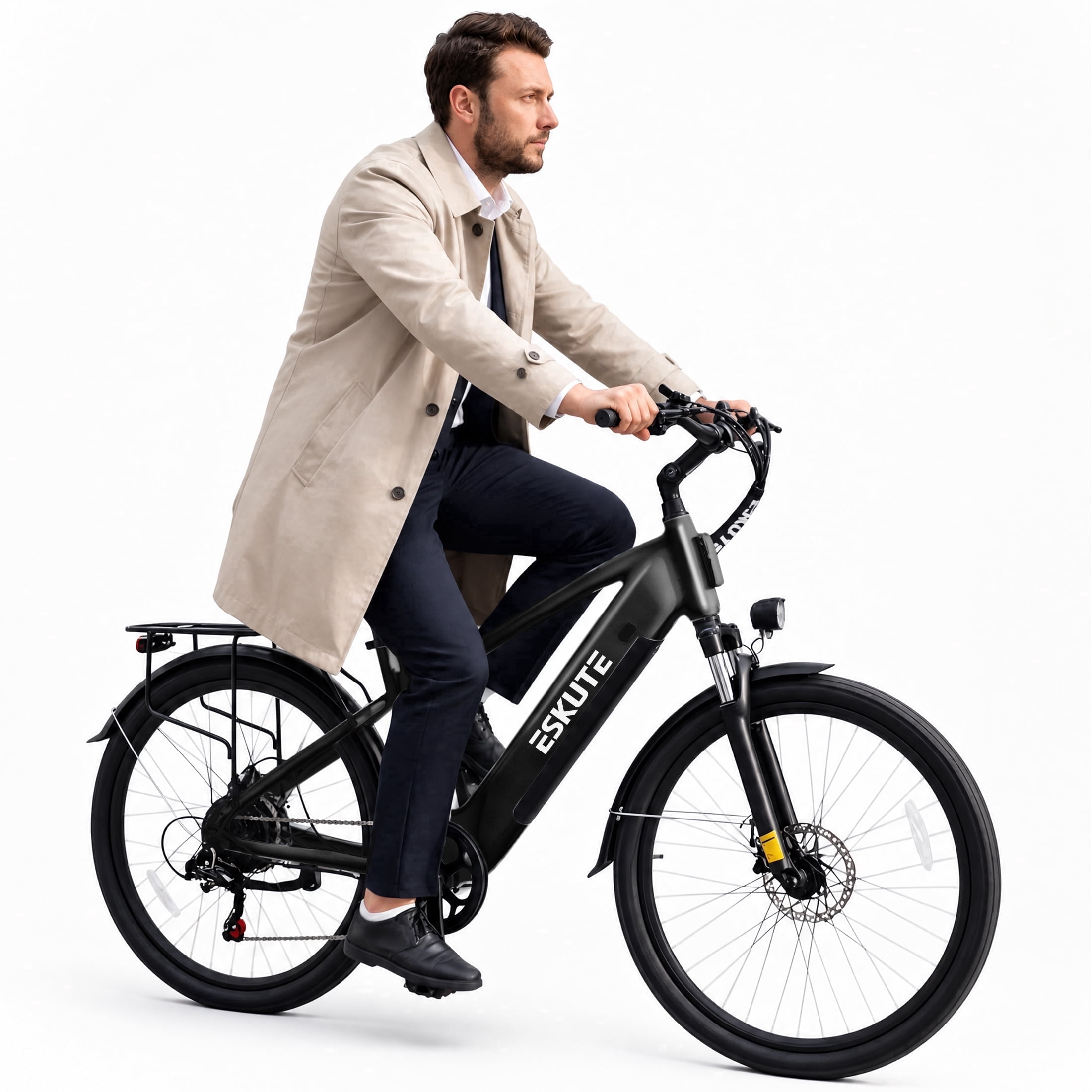ESKUTE Adult Electric Bike – 70-Mile Range, 1300W Peak Motor, 28MPH, 840Wh Removable Battery, 26" Tires, 7-Speed Adjustable Stem, Step-Over Ebike, Black