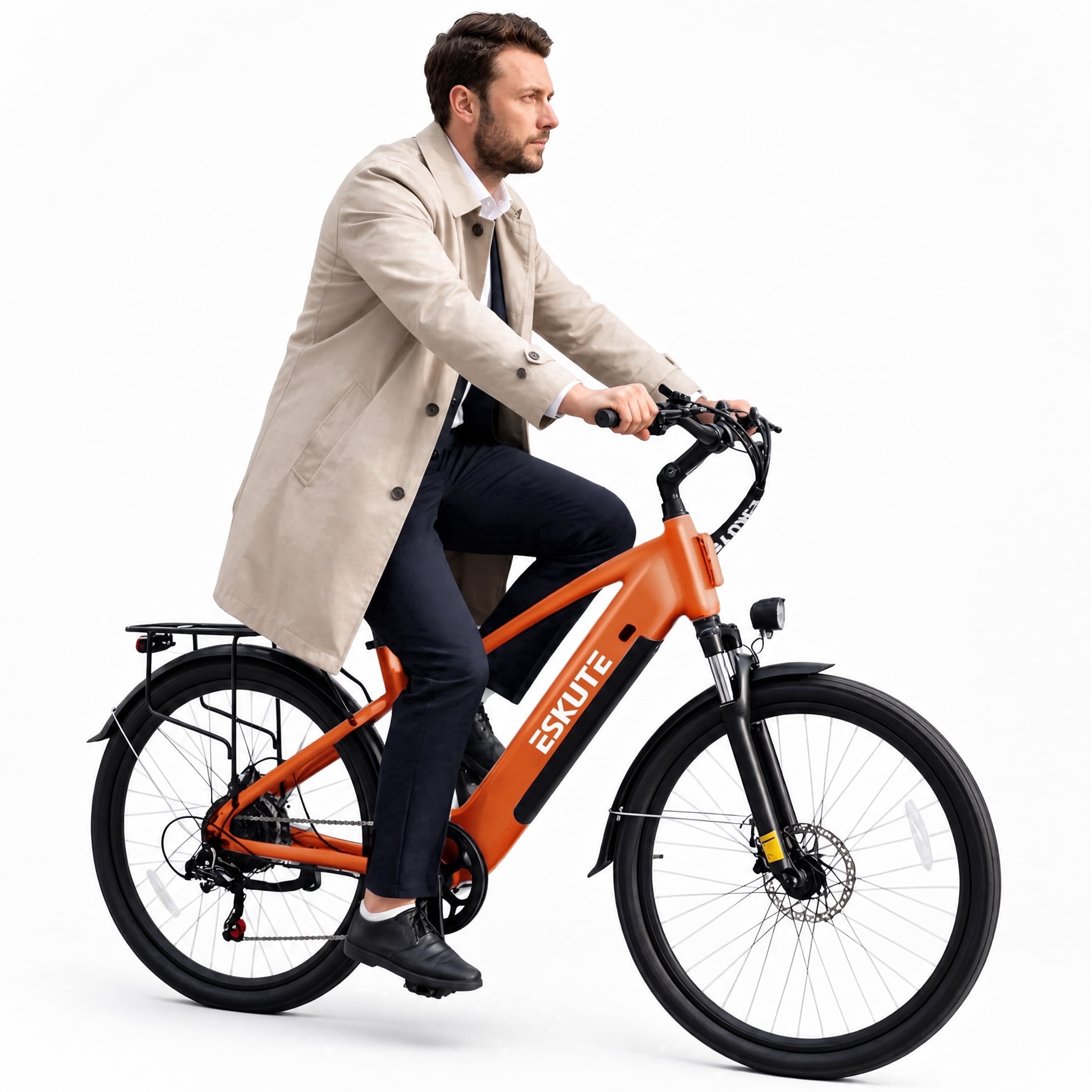 ESKUTE Adult Electric Bike – 70-Mile Range, 1300W Peak Motor, 28MPH, 840Wh Removable Battery, 26" Tires, 7-Speed Adjustable Stem, Step-Over Ebike, Orange