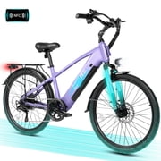 ESKUTE C200 70-Mile Electric Bike for Adults with 840Wh Removable Battery, 500W Peak Power Ebike, Up to 20MPH Speed, 26" Tires, 7-Speed Adjustable Stem Step-Over E-Bicycle,Pale purple, UL2849 Class 2