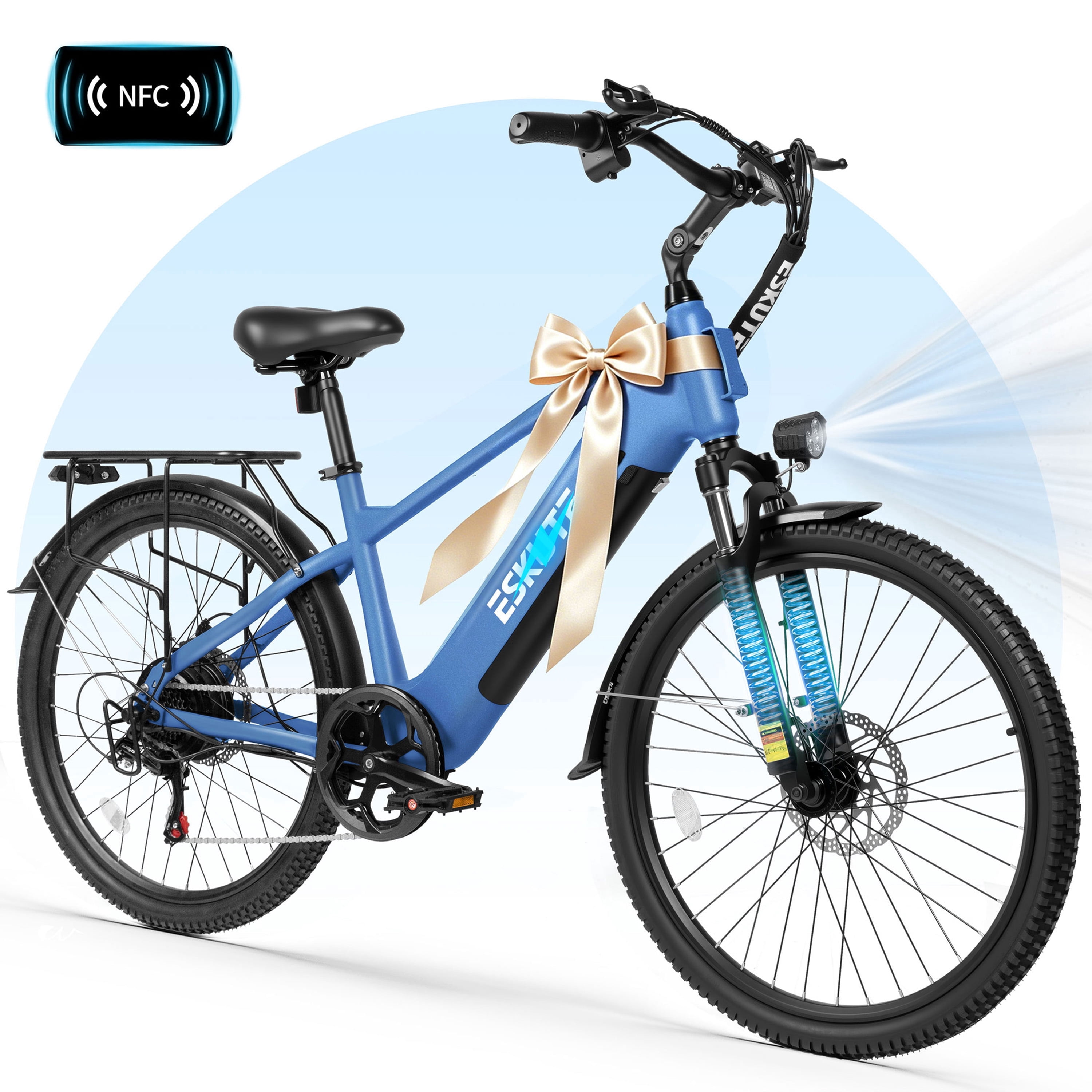 ESKUTE C200D 70-Mile Electric Bike for Adults, 840Wh Removable Battery, 500W Motor, Up to 20MPH, 26" Tires, 7-Speed Step-Over E-Bike Purple, UL2849