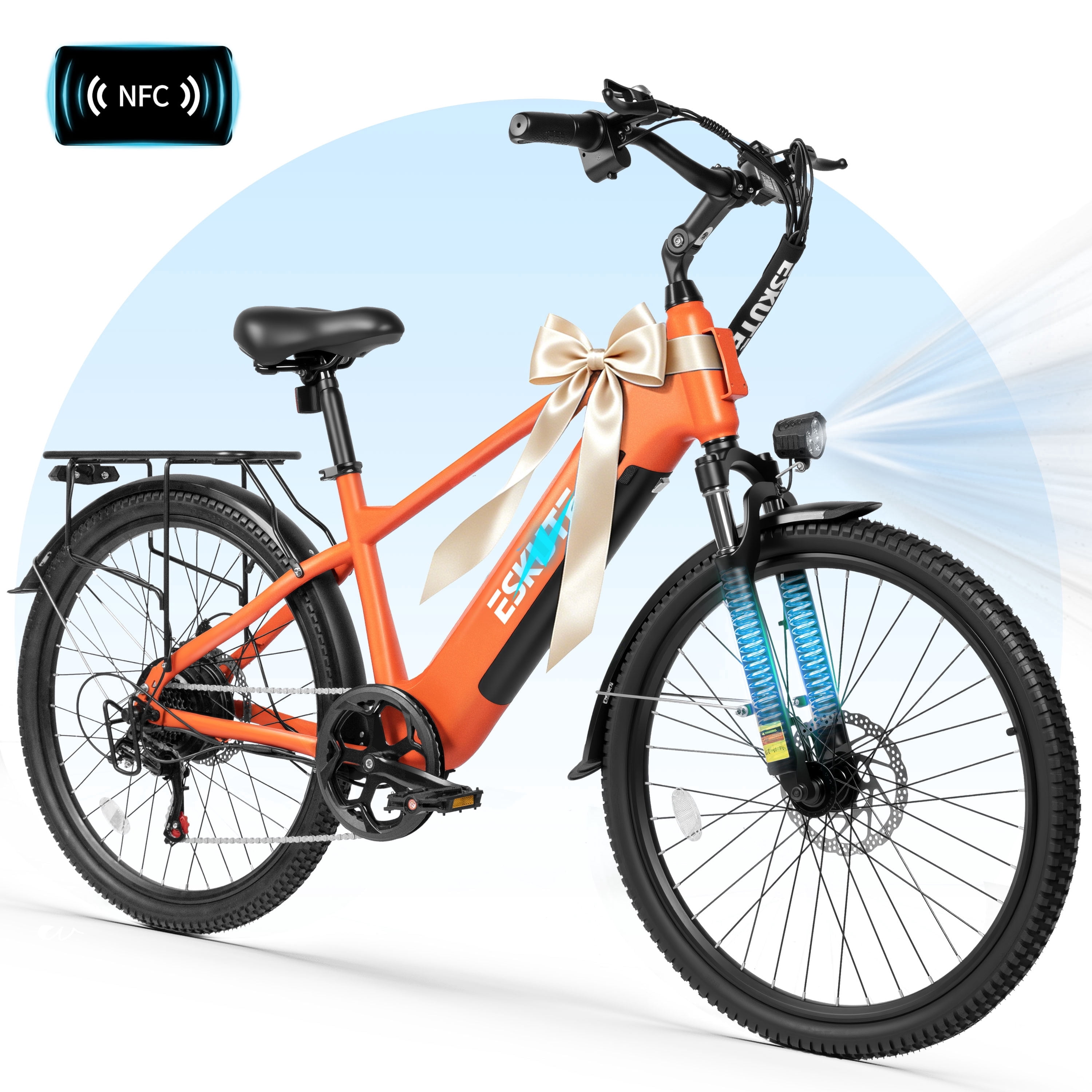 ESKUTE C200D 70-Mile Electric Bike for Adults, 840Wh Removable Battery, 500W Motor, Up to 20MPH, 26" Tires, 7-Speed Step-Over E-Bike Purple, UL2849