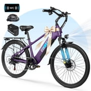 ESKUTE C200D 70-Mile Electric Bike for Adults, 840Wh Removable Battery, 500W Motor, Up to 20MPH, 26" Tires, 7-Speed Step-Over E-Bike, Purple with Phonebag & Lock, UL2849