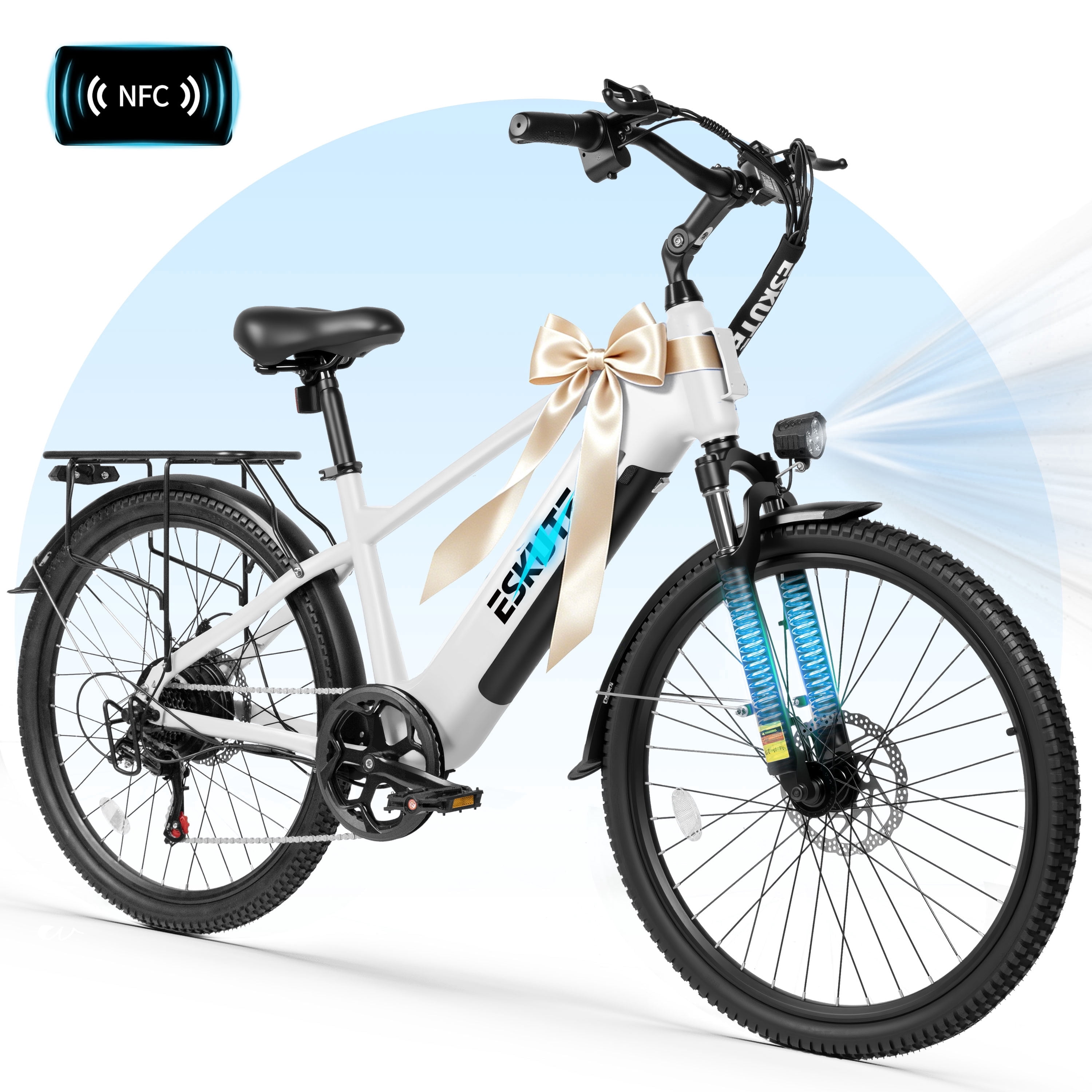 ESKUTE C200D 70-Mile Electric Bike for Adults, 840Wh Removable Battery, 500W Motor, Up to 20MPH, 26" Tires, 7-Speed Step-Over E-Bike Purple, UL2849