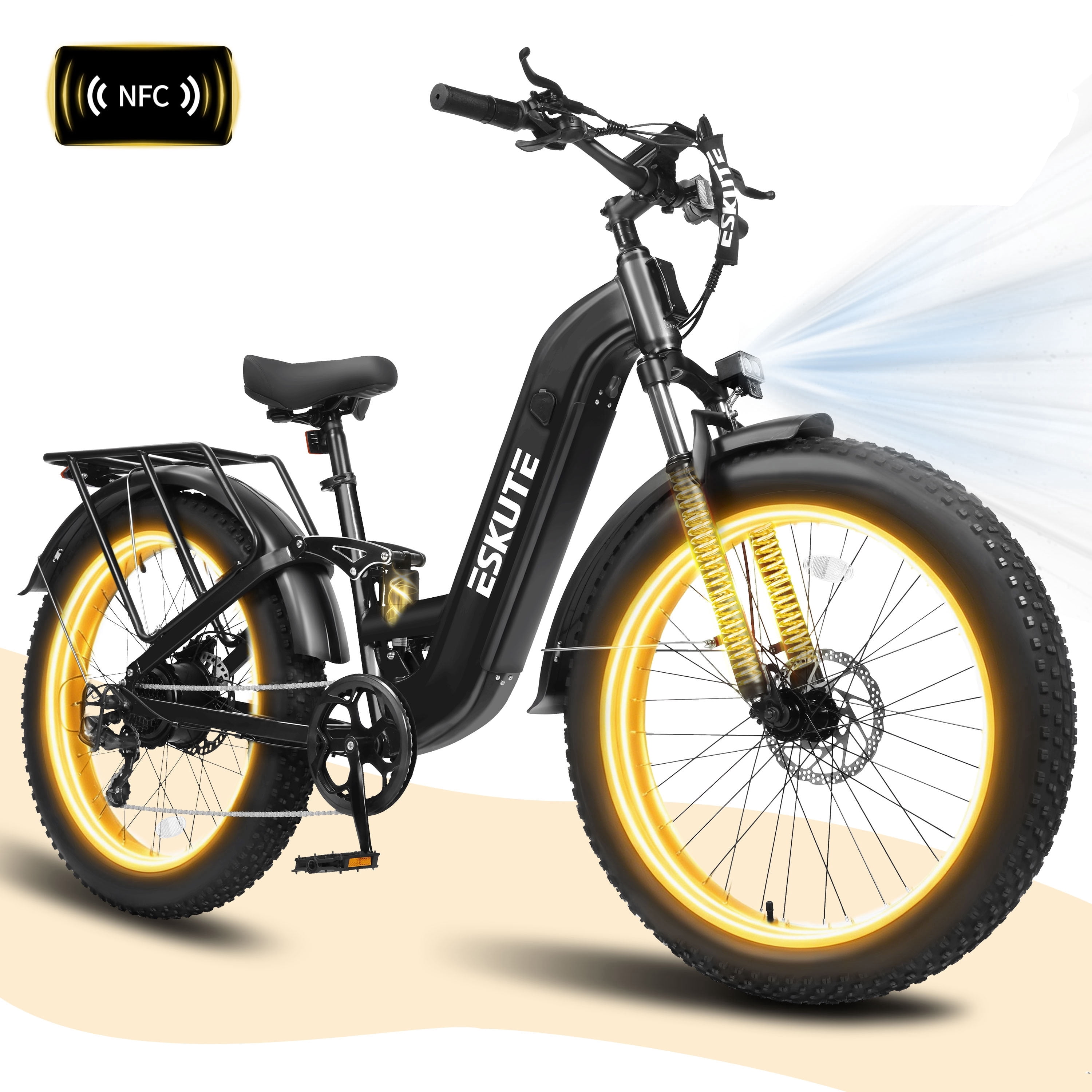 ESKUTE C300R 750W Electric Bike for Adults, 48V 20.8Ah Battery, 26"x4.0" Fat Tire Step-Thru Ebike, 20MPH, 80 Miles, Full Suspension Electric Bicycle, 8-Speed Blue, UL2849