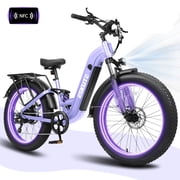 ESKUTE C300R 750W Electric Bike for Adults, 48V 20.8Ah Battery, 26"x4.0" Fat Tire Step-Thru Ebike, 20MPH, 80 Miles, Full Suspension Electric Bicycle, 8-Speed Purple, UL2849