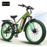 ESKUTE C300R Electric Bike for Adults, 20MPH-Speed 750W Motor, 80-Mile Range 48V 20.8Ah Battery, 26"x4.0" Fat Tire Ebike, Full Suspension, 8-Speed Green, UL2849