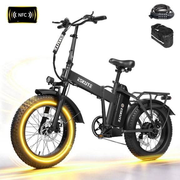 ESKUTE D300 Electric Bike for Adults, Folding Ebike with 750W Motor 20MPH, 48V 20.8Ah Removable Battery, 20"x4.0" Fat Tires, NFC Unlock,Gray with Phonebag & Lock, UL2849 Class 2