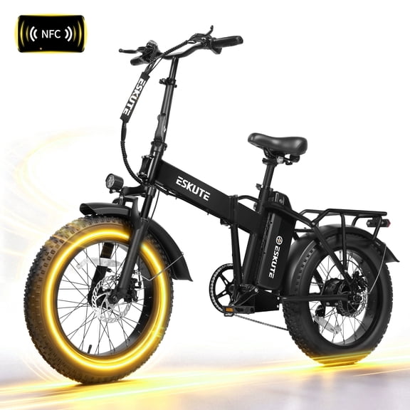 ESKUTE D300D Electric Bike for Adults, Foldable Ebike, 750W Motor, 20MPH, 48V 20.8Ah Battery, 20"x4.0" Fat Tires, 80-Mile Range, 7-Speed, NFC Unlock Black, UL2849
