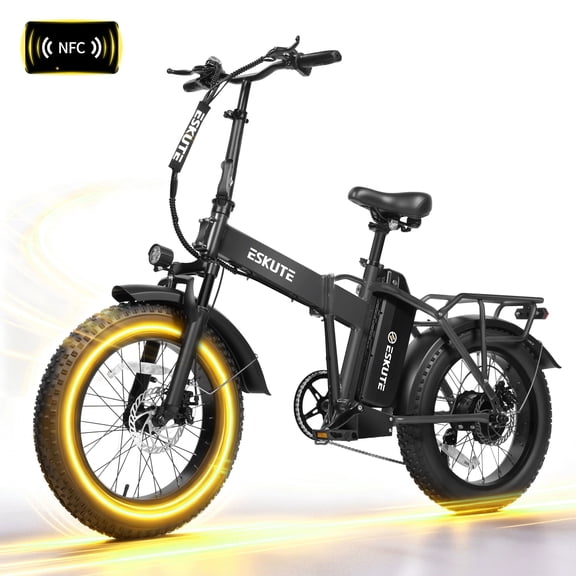 ESKUTE D300D Electric Bike for Adults, Foldable Ebike, 1200W Peak Motor, 28MPH, 48V 20.8Ah Battery, 20"x4.0" Fat Tires, 80-Mile Range, 7-Speed, NFC Unlock Gray, UL2849