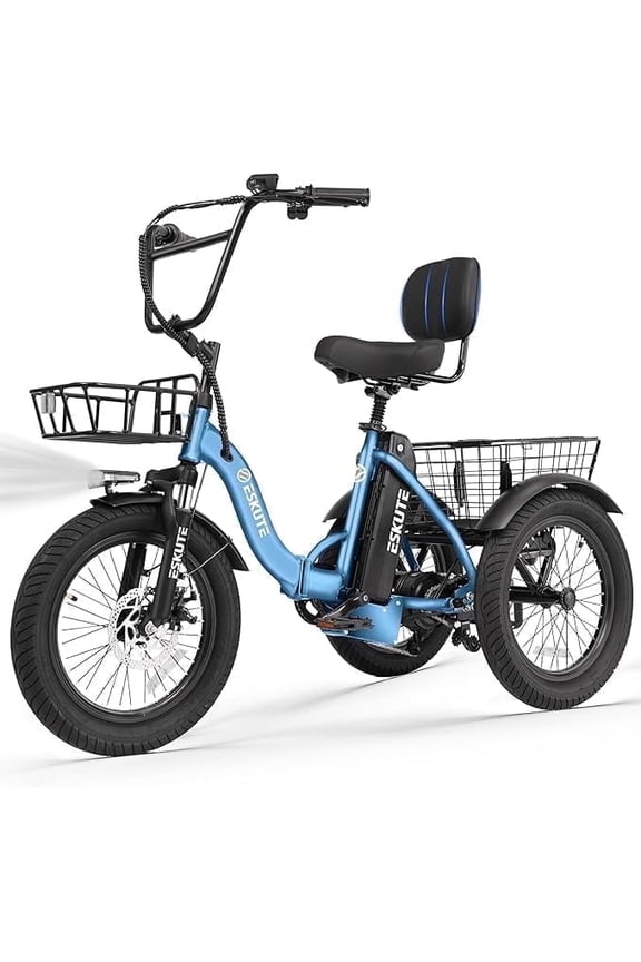 Blue E Trike Electric Bike, Peak 1200W Brushless Motor Folding Trike 18X3.0 Fat Tire Ebike, 499Wh Removable Battery, Step-Thru 3 Wheel Electric Bicycle, 48V 13AH 18MPH+ Tricycle for Adults