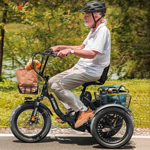 ESKUTE E Trike Electric Tricycle for Adults, 750W Brushless Motor, 18MPH+ Fat Tire Folding 3-Wheel E-Bike, Step-Thru Design, Up to 55 Miles, Black
