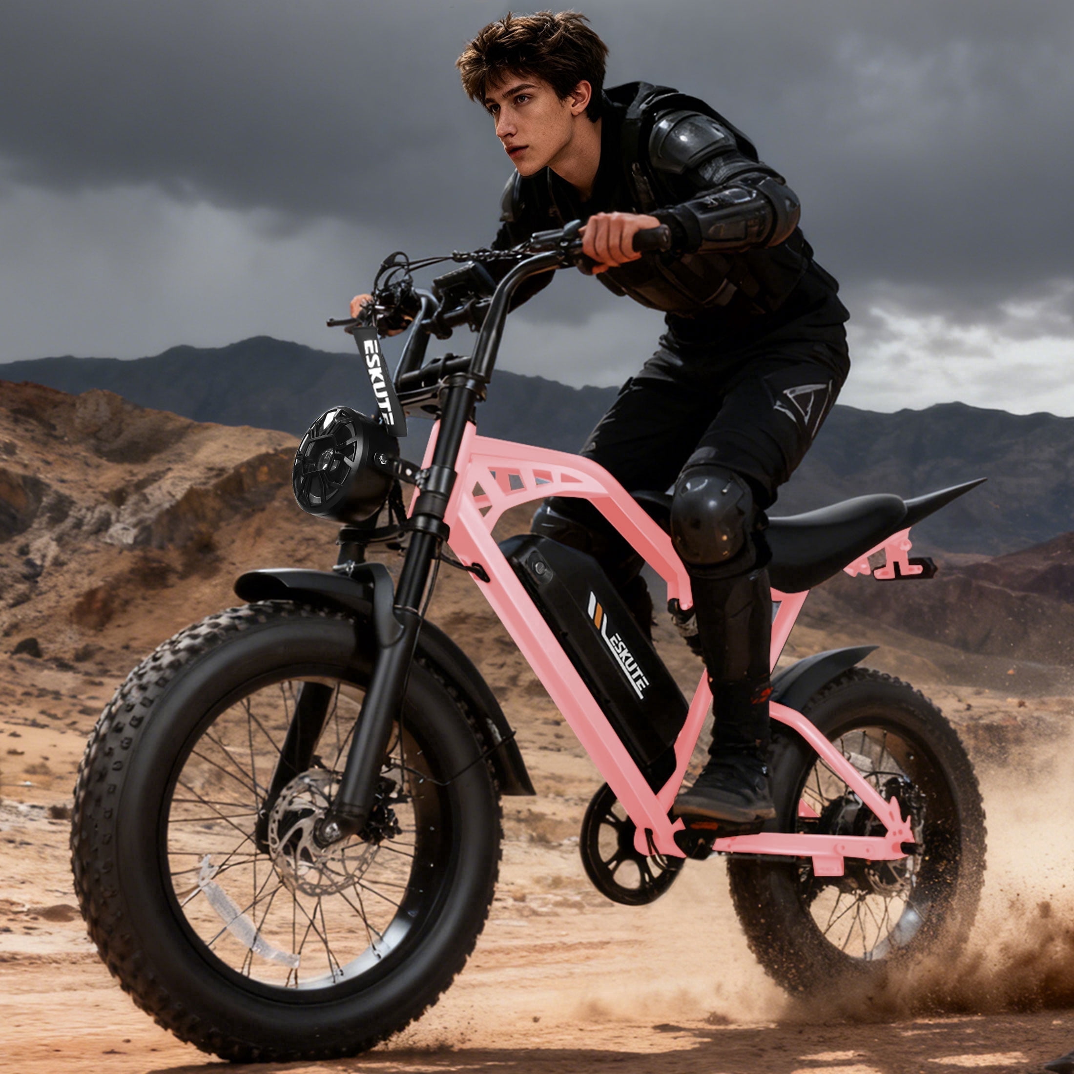 ESKUTE Electric Bike for Adults, 29MPH Dirt E-Bike, 48V 20.8Ah Battery, 20"x4.0" Fat Tires, 80-Mile Range, NFC Unlock, 7-Speed, Dual Suspension, Orange