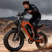 ESKUTE Electric Bike for Adults, 20MPH Dirt E-Bike, 52V 20.8Ah Battery, 20"x4.0" Fat Tires, 80-Mile Range, NFC Unlock, 7-Speed, Dual Suspension, Pink with Rear Rack & Footrests
