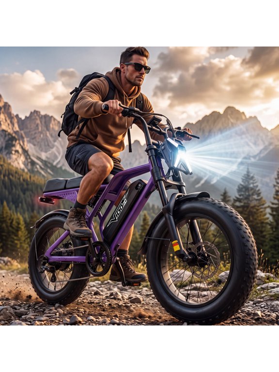Electric Bike for Adults, 750W Motor, 20" x 4" Fat Tires, 48V 15.6Ah Battery, 20 MPH, Full Suspension Mountain E-Bike, 7-Speed, Class 2, Purple