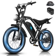 ESKUTE Electric Bike for Adults   Dirt E-Bike, 20 MPH, 52V 20.8Ah Battery, 80-Mile Range, 20"x4" Fat Tires, NFC Unlock, 7-Speed, Dual Suspension, Black with Phone Bag & Lock