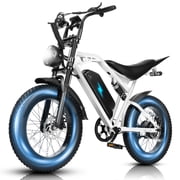 ESKUTE Electric Bike for Adults   Dirt E-Bike, 29 MPH, 48V 20.8Ah Battery, 80-Mile Range, 20x4 Fat Tires, NFC Unlock, 7-Speed, Dual Suspension, Streamlined Frame, White