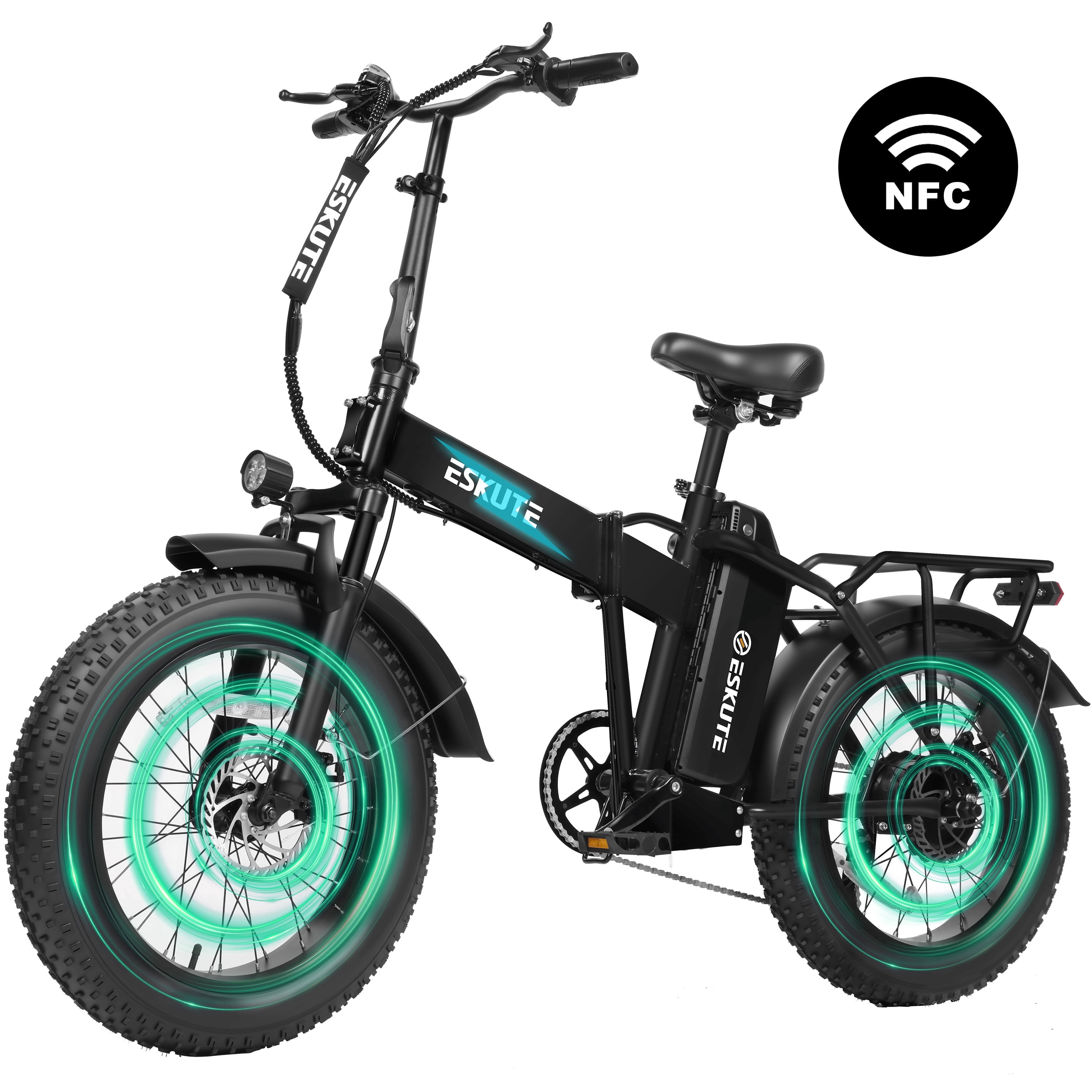 ESKUTE Electric Bike for Adults, Folding E-Bike, 750W Motor, 20x4 Inch Fat Tires, 20 MPH, 48V 20.8Ah Removable Battery, Up to 80-Mile Range, 7-Speed, NFC Unlock, White with Phonebag & Lock
